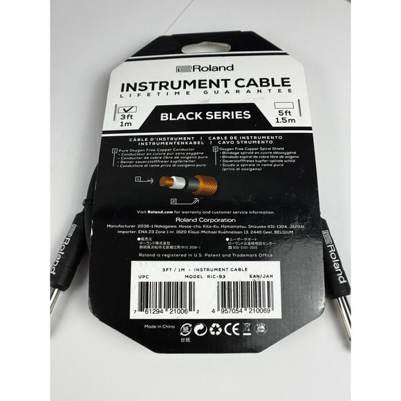 Roland Instrument Cable RIC-B3 Black Series 1/4" Straight/Straight 3-Ft - Picture 4 of 8
